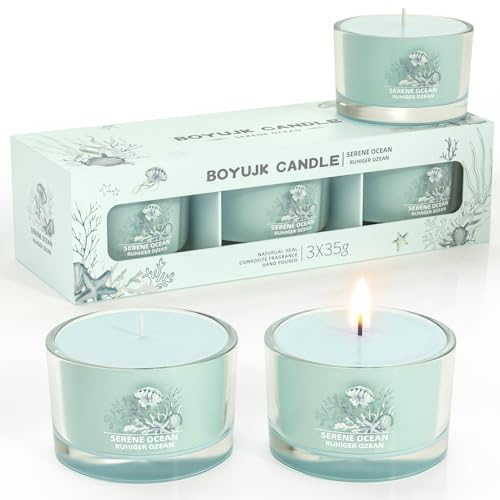 Duftkerzen Geschenke für Frauen | Duftkerzen Geschenkset for Anxiety | 3 Duftkerzen im Glas | Entspannungsgeschenke für Frauen (Gelassener Ozean)