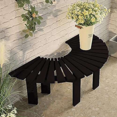 Gebogene, rückenfreie Veranda-Bank aus Holz für den Außenbereich, rustikaler Stil, Massivholz-Feuerstelle, Bank für Terrasse, Garten, Terrasse und Hinterhof (Color : Negro)