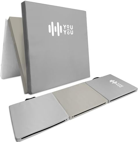 You vs You Gym Mat, Thick Tri-Folding Gym Exercise Pilates Gymnastic, Non-Slip Crash Mat, Yoga Stretching Exercise, Sweat Proof & Easy Clean, Fold for Easy Store & Carry, 183cm x 5cm (Grey (Set))