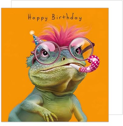 Edition Seidel Premium quadratische Geburtstagskarte mit Umschlag. Glückwunschkarte Happy Birthday Billet Karte für Mann Frau Kind Eidechse Tier lustig Humor (GQ316 SW024)