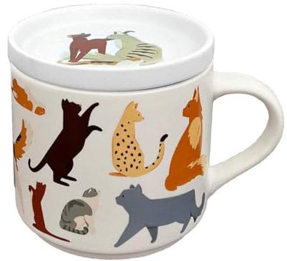 Puckator Juego de taza de gato de porcelana y posavasos/tapa – Gatos Feline Fine – Regalo para mujer