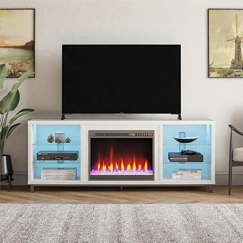 XXAD553TY Cheminée Meuble TV avec cheminée for la Maison, Meuble TV Blanc de Luxe, Meubles de Salon Cheminée Electrique