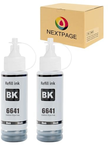 NEXTPAGE 664 Ink for Epson EcoTank 6641 Compatible with Epson Ecotank ET-2500 ET-2550 ET-2600 ET-2650 ET-4500 ET-14000 Printer (2BK)