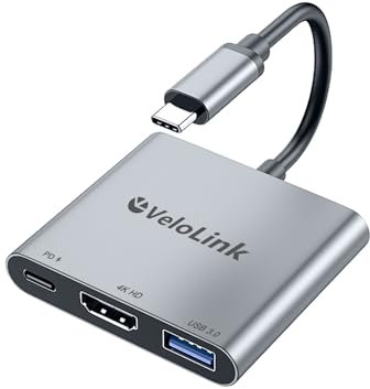 Velolink Type C to HDMI Adapter, USB C to HDMI Adapter, USB 3 in 1 to 4K HDMI+100W PD + USB 3.0 Port, Digital AV Converter Multiport for MacBook Pro/Air, iPad Pro/Air, Switch