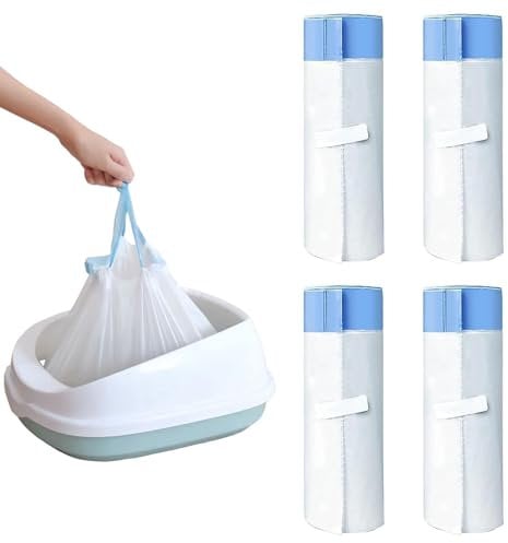 RMAN 60 Pcs Cat Litter Tray Liners with Drawstrings 90 x 50 cm XXL Cat Litter Bags for Cat Litter Tray, Biodegradable, Durable, Liquid-Proof, 4 Rolls