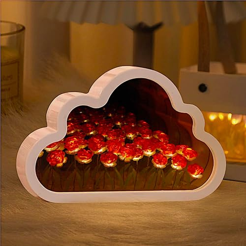 ALYMACK Tulip Lamp Infinity Mirror - Cloud Infinite Flower Lamps & Nursery Night Lights - Fully Assembled Tulips Night Light, AA Battery Powered Tulipanes Infinitos (Rose, AA)