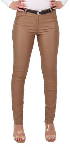 Malito - Damen Chinohose - schicke elastische Lederoptik Hose - Festliche Elegante Stretch Damenhose 1031 - Hellbraun L