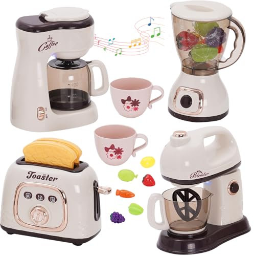 Accesorios Cocina Juguetes, Conjunto de Utensilios de Cocina Infantil, Electrodomesticos Cocina Juguetes con Cafetera, Licuadora, Batidora, Tostadora, Educativo Regalo para Niños Niñas 3 4 5 Años