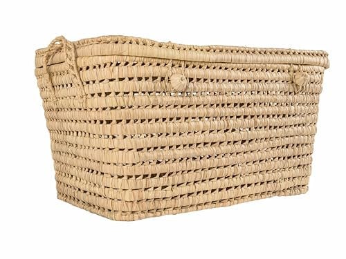 Panier de rangement en feuilles de palmier naturel, 60 cm, organisateur en tissu, coffre pour jouets en osier