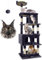 Globlazer Arbre a Chat Grand, Arbres à Chats Hauteur 183 cm avec Niches Plateformes Panier Perchoir Lit, Tour à Chats pour Adulte Maine Coon Ragdoll Reposer Jouer Intérieur (S72, Gris Foncé)