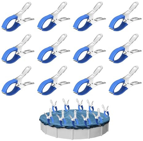 ROSYLEVE 12 Piezas Abrazaderas Metálicas para Cubiertas de Piscinas, Abrazaderas con Película Protectora, Abrazaderas para Piscinas Elevadas, Abrazaderas para Pegado, Fotografía, Lonas (12, Azul-1)