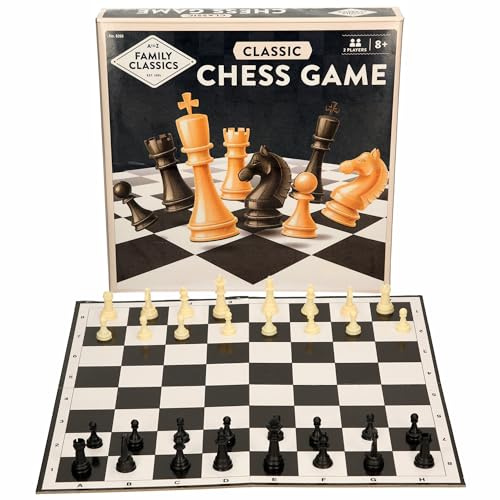 A to Z Family Classics Traditional Chess Game Set, 2 Players, Ages 8+, Black and White Board with Pieces