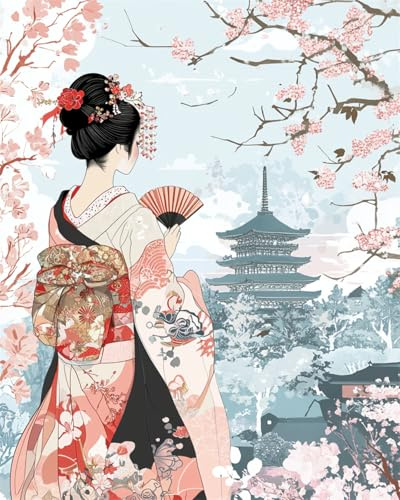 AxiangziK 11CT Diy Stickset Für Anfänger Retro Japanischer Oiran Stickvorlagen Wasserlöslich Kreuzstich Stickpackung Sticken Stickbild Set Für Erwachsene Anfänger 40x50cm