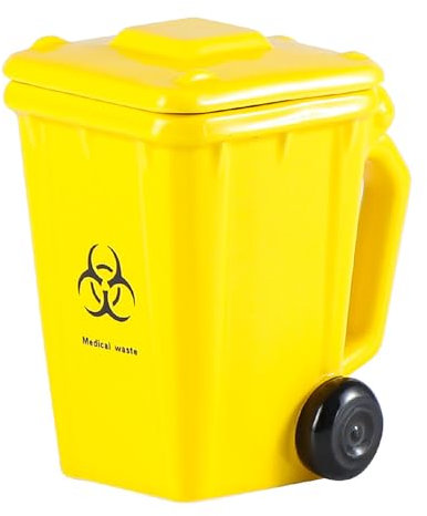 Ceramic Mug - Mini Trash Can Design Coffee Cup with Lid and Spoon, Fun Office Desk Cup, 400ml (Yellow)