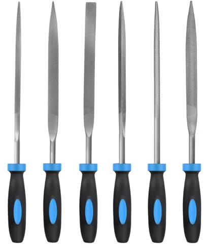 MORROWIND Juego 6 Limatones Aguja, Ø 4 mm Largo 160 mm, Acero Aleado Templado, Mini Lima para Metal Madera Plástico, Plana Warding Cuadrada Triangular Redonda Media Caña, Azul