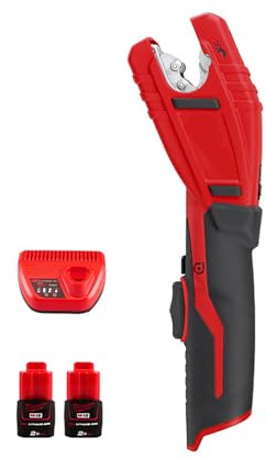 KACBFEE PEX Cordless Cutter Tool, 3/8” to 1” Copper Tubing Cutte with 2 Battery PEX, PE-RT, HDPE, Polyethylene Tubing