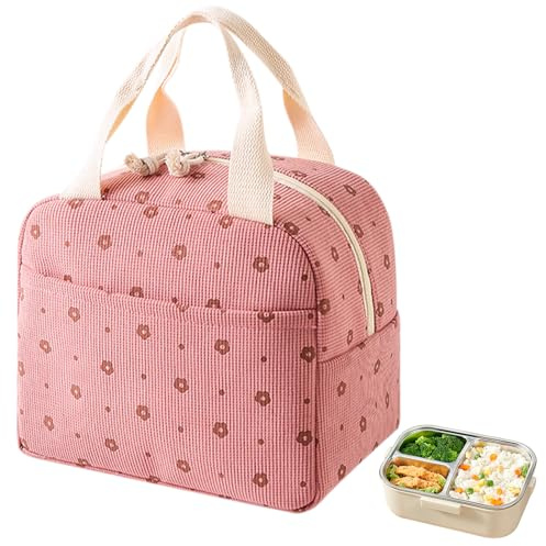VEGCOO Bolsa Térmica Porta Alimentos 26x21x18cm, Bolsa Impermeable Térmica Porta Alimentos, Lunch bag para Comida, Almuerzo, Trabajo, Viajes, Escuela y Picnic (Rosa)