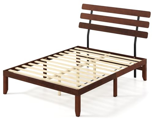 Multigot Double/King Size Bed Frame, Solid Rubber Wood Mattress Foundation with 30cm Under-Bed Storage Space & Headboard, Strong Wooden Platform Bed Base, No Box Spring Needed (Walnut, King)