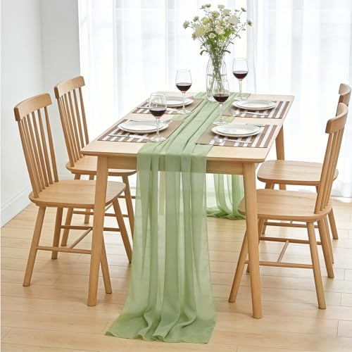 NZNSML Tischläufer Chiffon Stoff Salbeigrün 70 x 300 cm Tischläufer Tischband für Geburtstag Hochzeit Party Küche Esstisch Dekoration Tischdeko Halloween Weihnachten Erntedankfest