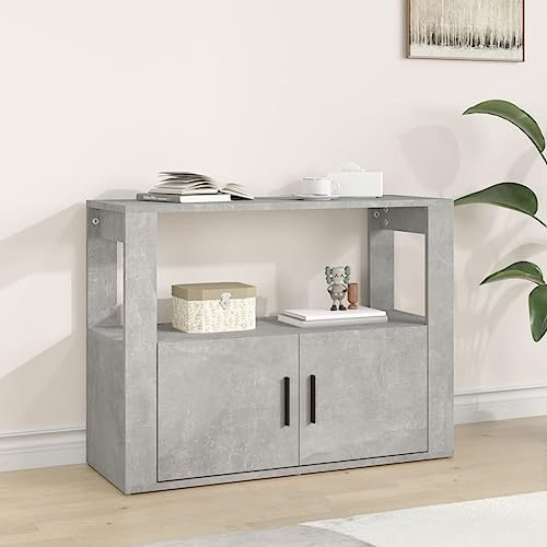 INLIFE Buffet Gris Béton 80 cm - Meuble de Rangement avec Portes, pour Salon, Cuisine ou Salle à Manger - Bois d‘Ingénierie Résistant à l‘Humidité - Design Industriel Moderne