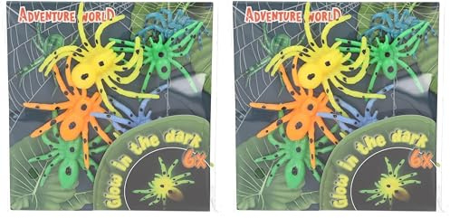 Depesche 13347 Dino World - Glow in The Dark Spinnen, in Neon-Farben, 6 Stück, Plastik-Spinnen die im Dunklen leuchten (Packung mit 2)