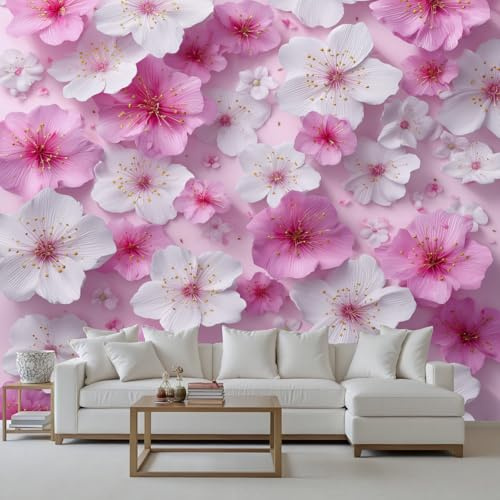 Wlujhia Papier Peint Panoramique Fleur De Pêche 368x254 cm Revêtement Mural Décoration Pour Chambre Salon Fleurs De Cerisier Poster Mural Décoration et Moderne