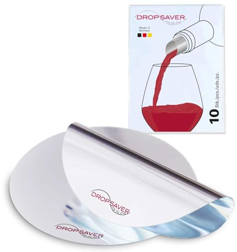 DROPSAVER® Weinausgießer Plättchen – Tropffreier Ausgießer für Wein & Sekt – Wiederverwendbar aus PET-Folie – Made in Germany – auch als Weingeschenk Silber 10