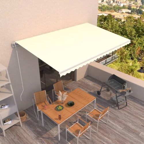 Tenda da Sole Retrattile Automatica 500x350 cm Telecomando e Manovella, Tessuto Poliestere con Rivestimento PU Impermeabile, Telaio in Alluminio Verniciato a Polvere,