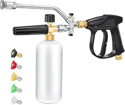 Kit de Conexión Doble para Cañón de Espuma, Pistola de Lavado a Alta Presión con 5 Boquillas, Accesorios para Hidrolimpiadora, Ideal para Lavado de Coches y Limpieza Multiusos