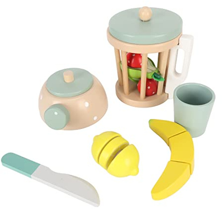 RASTKY Pretend Play Blender with Rotating Button, Kids Wooden Toy Blender for Fine Polishing Hand Eye Coordination