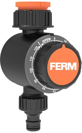 FERM Bewässerungstimer mechanisch – Wasserhahn Zeitschaltuhr bis 120 Min, Garten Bewässerungsuhr für Rasensprenger & Tropfbewässerung, G3/4 & G1/2 Anschluss, ohne Batterie WTA1001