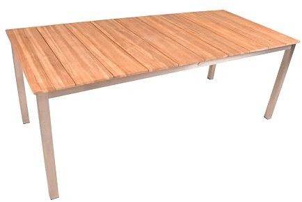 DELUKE Gartentisch Tina Teak Natur Edelstahl 200x90x75cm | Terrassentisch Wetterfest Outdoor Tisch