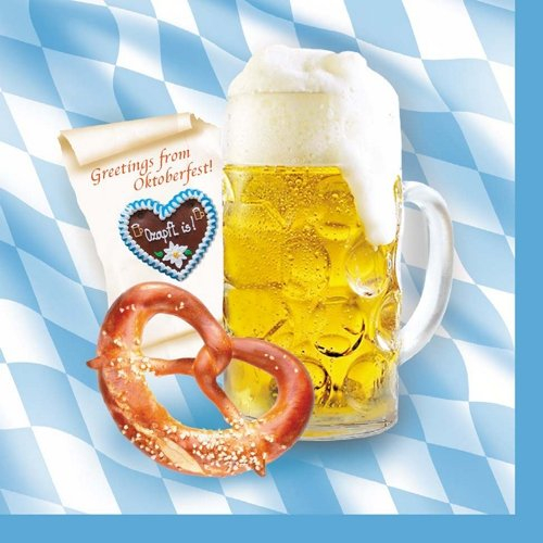 100 Tissue Servietten BIERKRUG BRETZEL 33 x 33 cm 3lg BAYRISCH RAUTE OKTOBERFEST