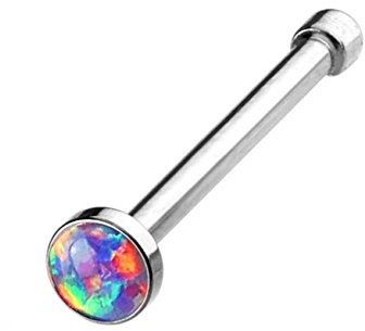 Paula & Fritz® Nasen-Piercing Nasenpiercing-s Nose Nasenfluegel Nasenstecker Nostril Aufsatz Opal Rund Weiß Blau Grün Lila Edelstahl Chirurgenstahl 316L NOB-21_OP38_FBS