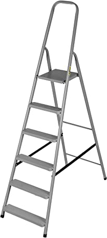 DRABEST Scaletta per Casa in Acciaio con Finitura Verniciata a Polvere e Piattaforma – Scaletta a 6 Gradini con Piattaforma – Scaletta Leggera – Scaletta Pieghevole per la Casa – 125 Kg – 49x197x8 cm