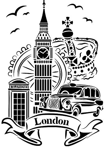 Ideen mit Herz Laser-Kunststoff-Schablone, DIN A4 | perfekt geeignet für Textilgestaltung, Wandgestaltung, Fenster, Papier, Scrapbooking, Kinder, Basteln, DIY (London)