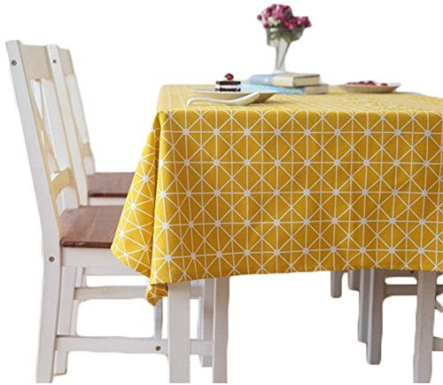 Meiosuns Table Cloth, Rectangular Tablecloth, Cotton Linen, Simple Twill Tablecloth, Suitable for Home Kitchen Decoration, Various Sizes, Cotton, yellow, 140 x 300 cm