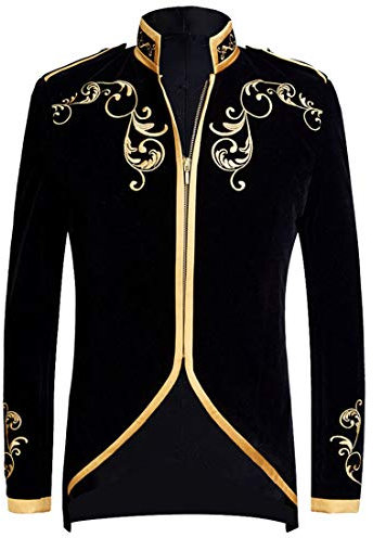 PYJTRL Giacca da Uomo Elegante con Ricamo in Velluto Nero e Oro (Black, 3XL)