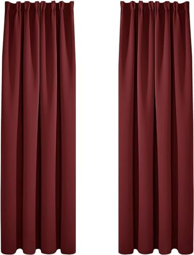 Deconovo Gardinen Verdunkelungsvorhänge Dicke Thermovorhänge mit Kräuselband Gardinen Vorhänge Fenstervorhang, 200x140 cm(HöhexBreite), Rot, 2er Set