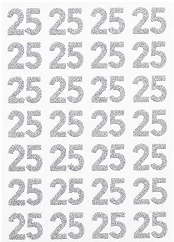 Hobbyfun Glitzer-Sticker Jubiläums-Zahl 25, Silber, Bogen ca. 11 x 20 cm