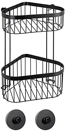 WENKO Eckregal 2 Etagen Classic Plus Black mit Vacuum-Loc® Adapter Wandregal, Befestigen ohne Bohren Schwarz