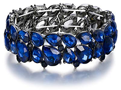 EVER FAITH Armband Damen Hochzeitsfeier Schmuck Österreichisch Kristall 2 Schicht Armkette für Braut Sapphire-Blau Schwarz-Ton