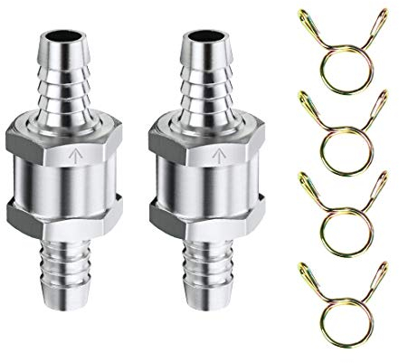 HONGECB 2 Stück Aluminium Kraftstoff Rückschlagventil für Auto Vergaser Niederdrucksystem, 8 mm Ventil mit 10mm Federklammer