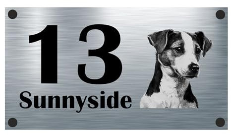 Dog Collection - Jack Russell Aluminium House Sign Personalised With Your House Name/Number & Street Name