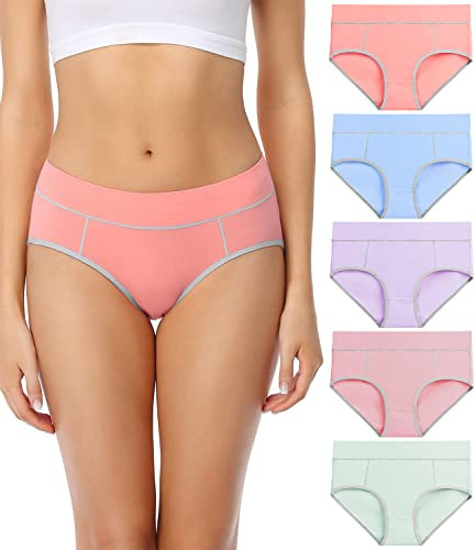 wirarpa Unterhosen Damen Midi Taille Slip Baumwolle Bequeme Unterwäsche Mehrfarbig 5er Pack Größe M