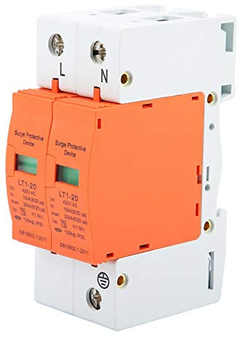Parafoudre domestique, 2P 420V AC Dispositif de protection contre les surtensions à basse tension Protecteur de surtension électrique à domicile pour circuits domestiques, avec rail DIN (10KA-20KA)