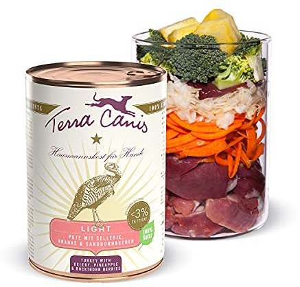 Terra Canis Truthahn, Sellerie & Ananas - Nassfutter Light, 400g I Premium Hundefutter mit Inhaltsstoffen von authentischer human-grade Qualität 100% I kalorienarm & glutenfrei