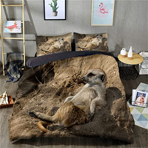 TXZSTGB 3D-Bedruckte Bettwäsche, Bettbezug, Erdmännchen-bedruckter Bettbezug, atmungsaktives Unisex-Tagesdecken-Bettwäsche-Set (Einzelgröße 135 x 200 cm, 1 Bettbezug + 1 Kissenbezug)