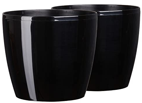 Tymar Blumentopf, 2er-Pack, Pflanzentopf aus Kunststoff, Moderne, Runde Form (Schwarz, ø 36 cm)