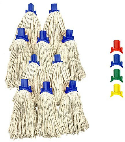Mop Heads Replacement, Colour Coded Self Threading Socket Cotton Mop Head No.12 PY (Blue, Pack of 10)